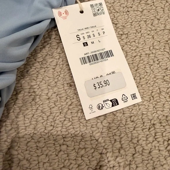 Zara Sky Blue Strapless Ruched Blouse - Picture 4 of 4